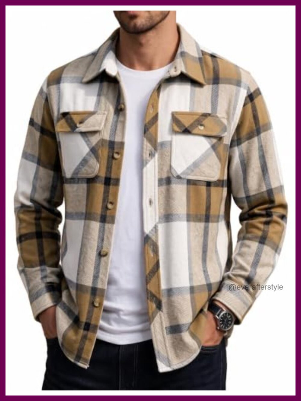 Mens Plaid Flannel Shirt Jacket Button Down Casual Shirt Long Sleeve